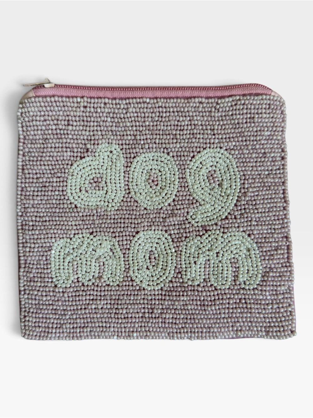 Hand-Beaded Pink Dog Mom Pouch